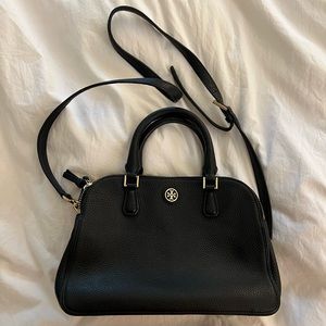 Tory Burch Double Zip Black Pebbled Leather Bag